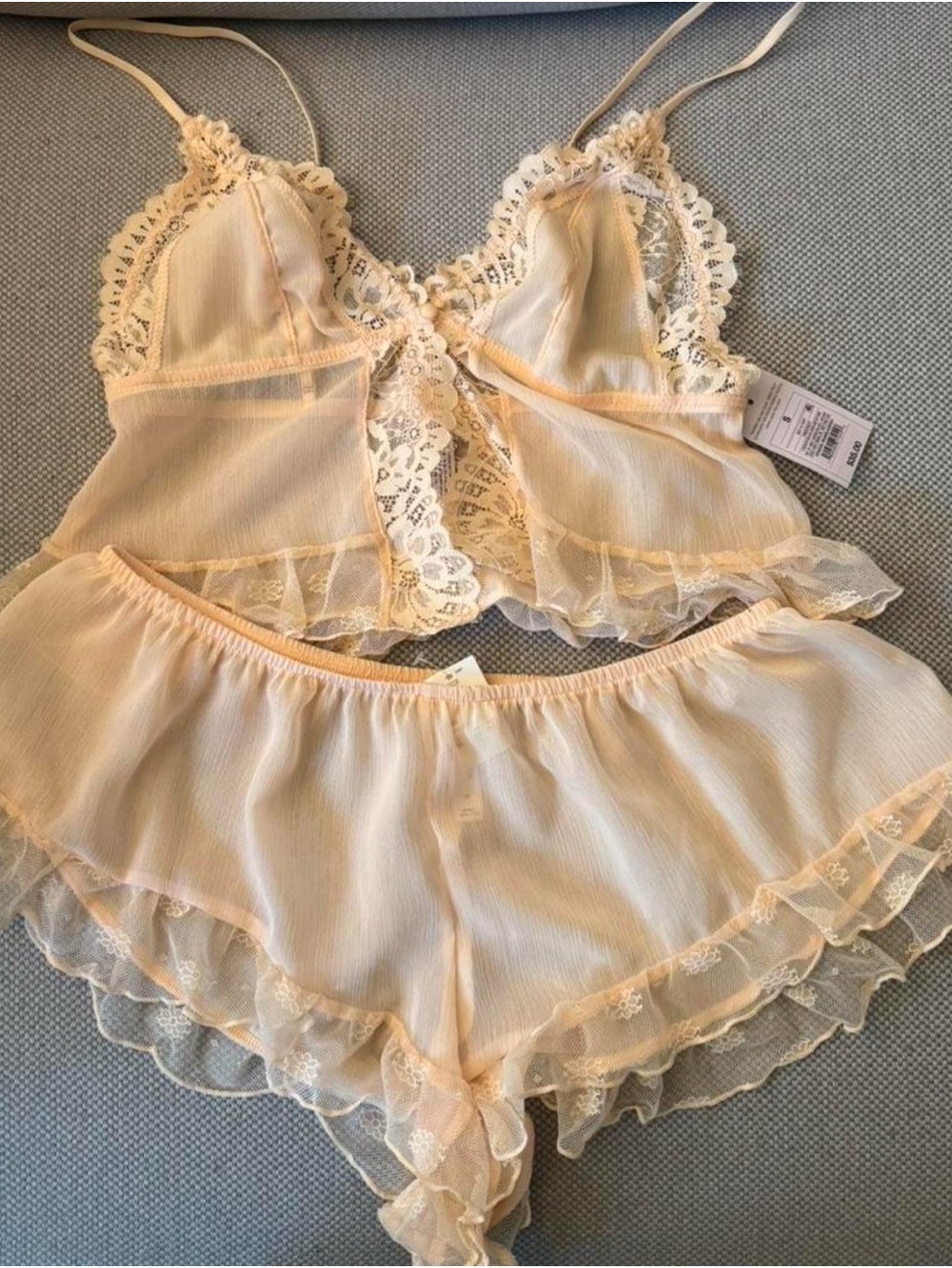 Lace Trim Peach Sleep Set - Bralette & Shorts